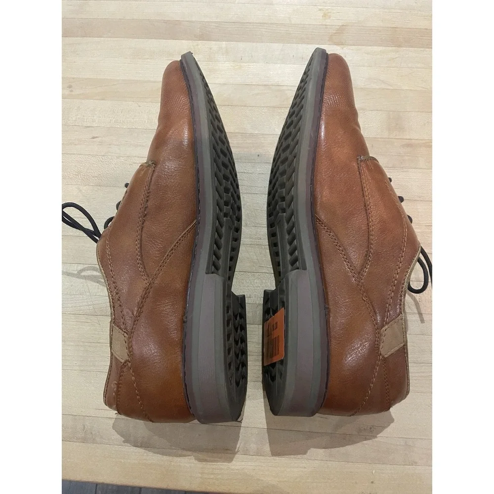 Freeman Rance Lace Up Dark Tan Brown Cognac Faux Leather Dress Shoes Boys 6 M